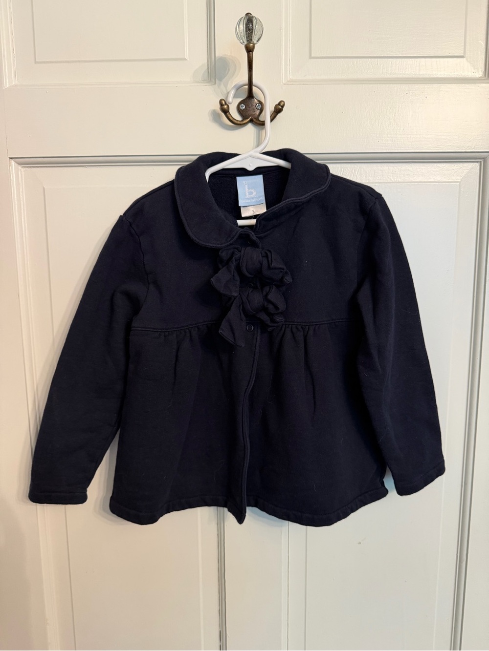 bella bliss Navy Ruffle-Front Pea Coat